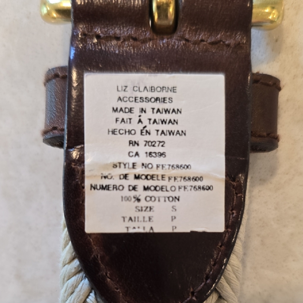 Liz Claiborne Cotton Woven Belt Brown Trim and Gold Buckle 100% Cotton - Picture 3 of 5